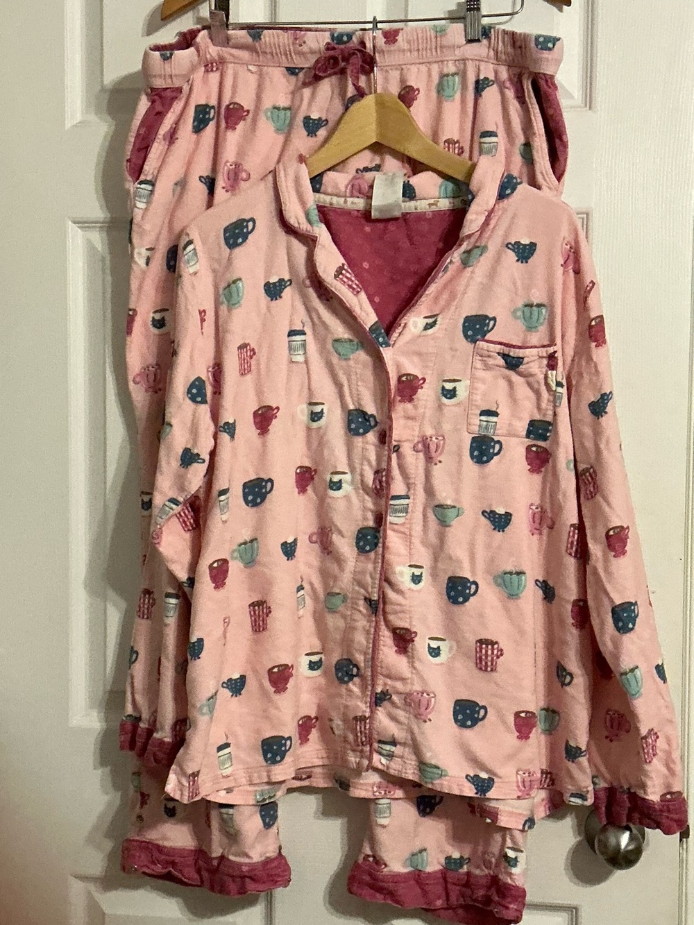 munki munki Pink Cup & Mug Print Premium Flannel Pajama Set